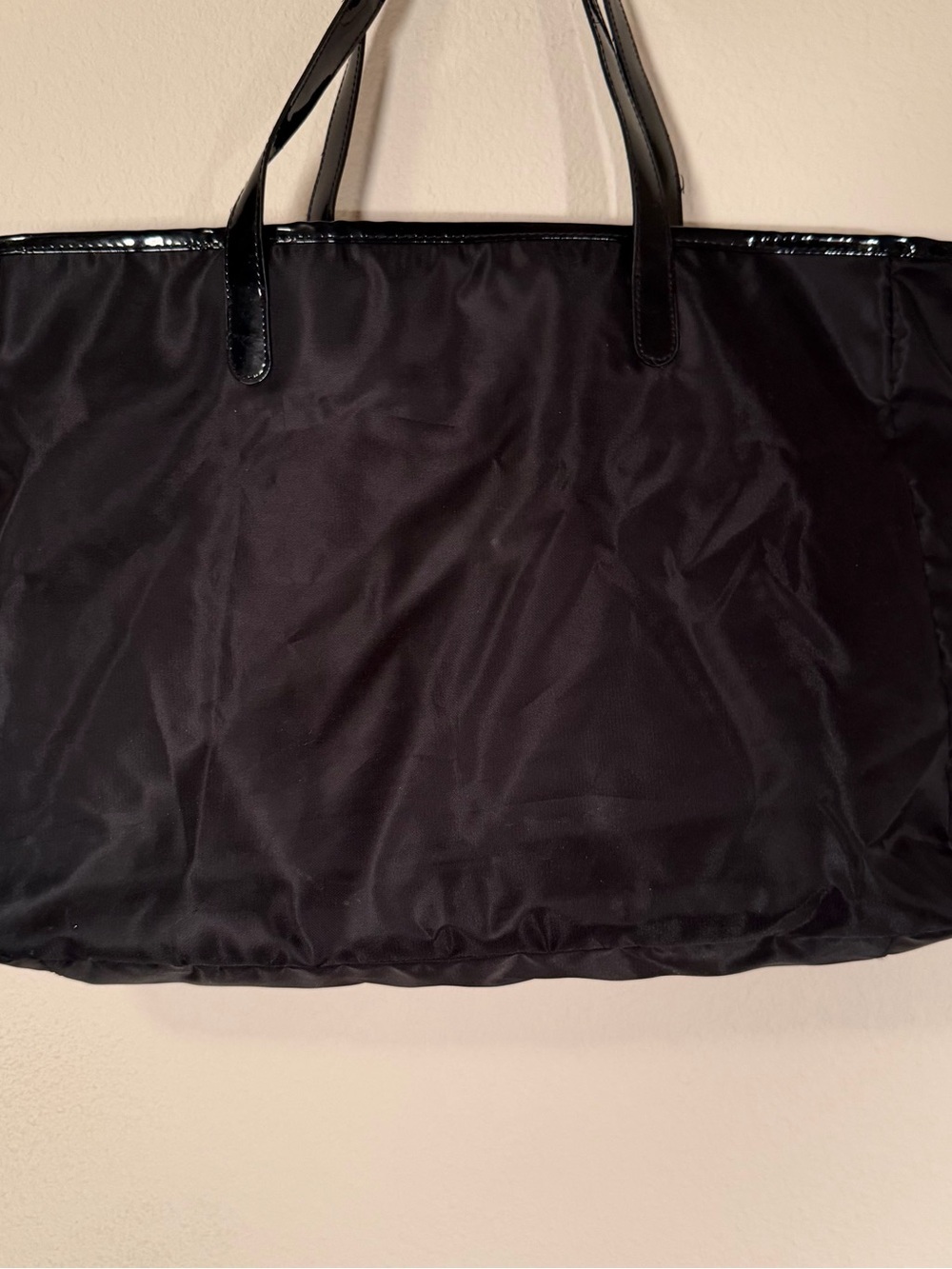 Saks Fifth Avenue Black Nylon Tote Patent Trim